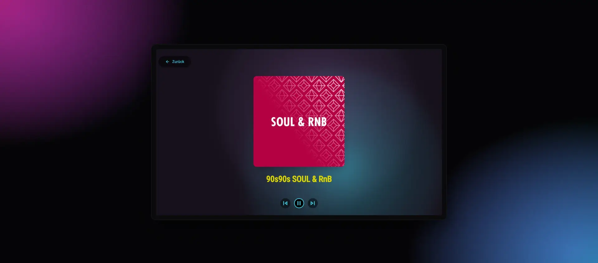 90s90s Smart-TV-App mit dem Stream Soul & RnB im Player