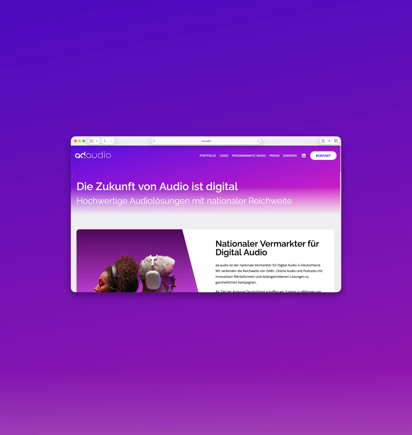 Website von ad.audio, dem nationalen Vermarkter für Digital Audio